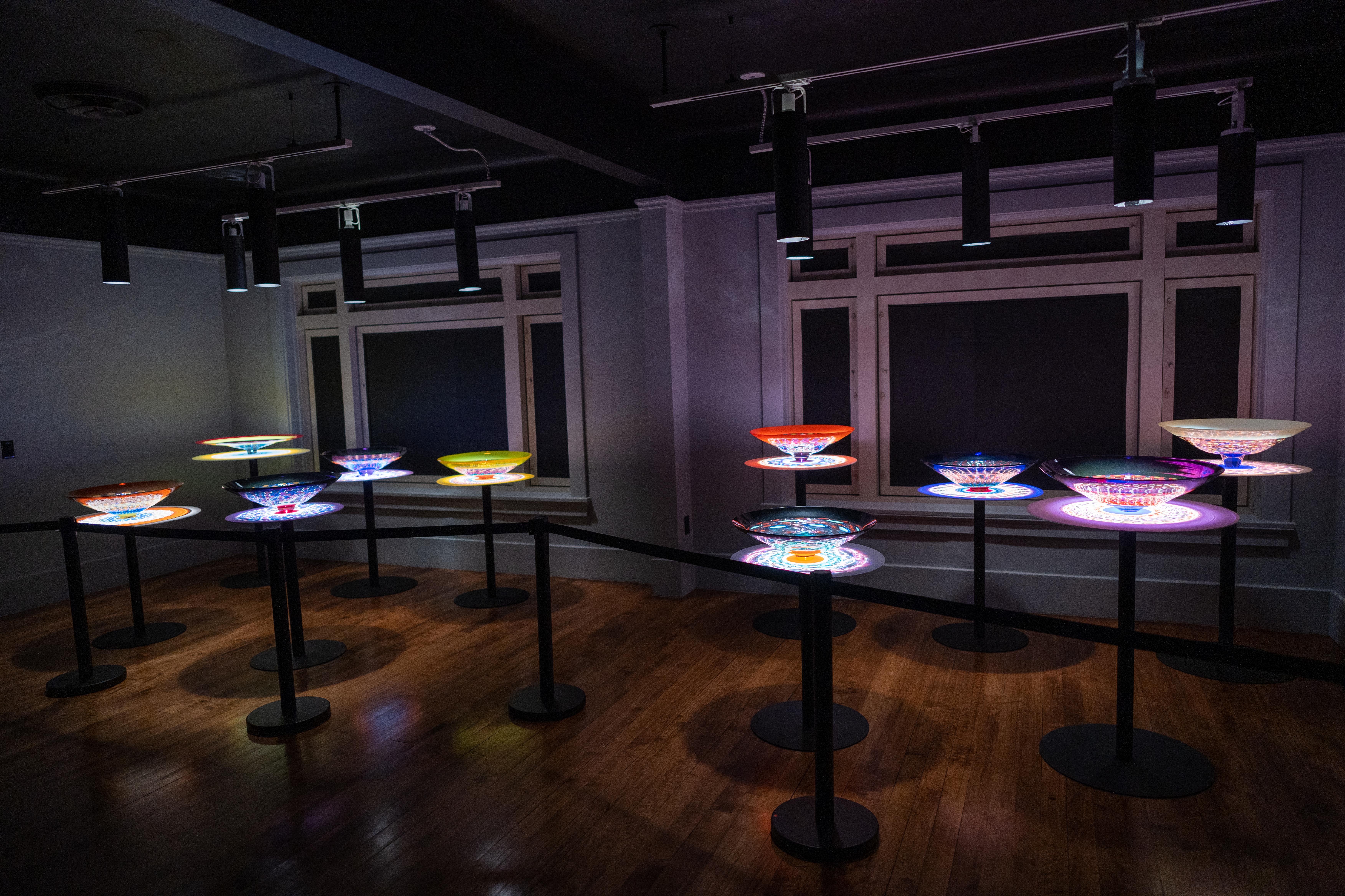 Exhibit of glass bowls at the GLASS Museum in Danville